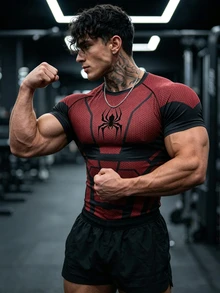 GymBeat Men's Spider Print Colorblock Casual Versatile Sports T-Shirt - Multicolor - View 7