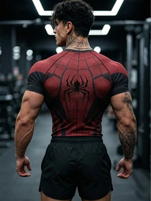 GymBeat Men's Spider Print Colorblock Casual Versatile Sports T-Shirt - Multicolor - View 2