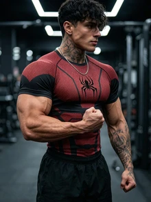 GymBeat Men's Spider Print Colorblock Casual Versatile Sports T-Shirt - Multicolor - View 4