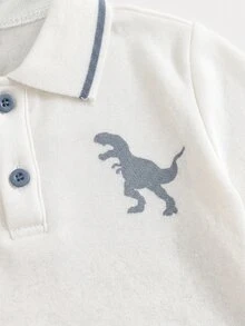 Cozy Pixies 新生兒熊圖案拼色 Polo 領長袖衛衣與長褲套裝 - 彩色 - 查看 4