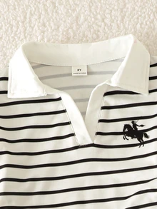 Genkimix Kids 2件組 大女孩學院風美學校園日常春季條紋刺繡 Polo 領長袖 T-shirt 寬腿褲套裝 - 彩色 - 查看 7