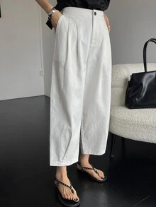 DAZY Women Loose Solid Color Casual Business Pants - White - View 6