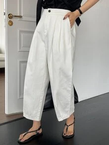 DAZY Women Loose Solid Color Casual Business Pants - White - View 3
