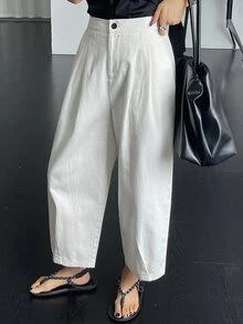 DAZY Women Loose Solid Color Casual Business Pants - White - View 8