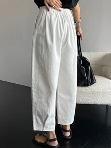 DAZY Women Loose Solid Color Casual Business Pants - White - View 4