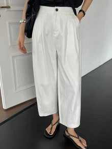 DAZY Women Loose Solid Color Casual Business Pants - White - View 2