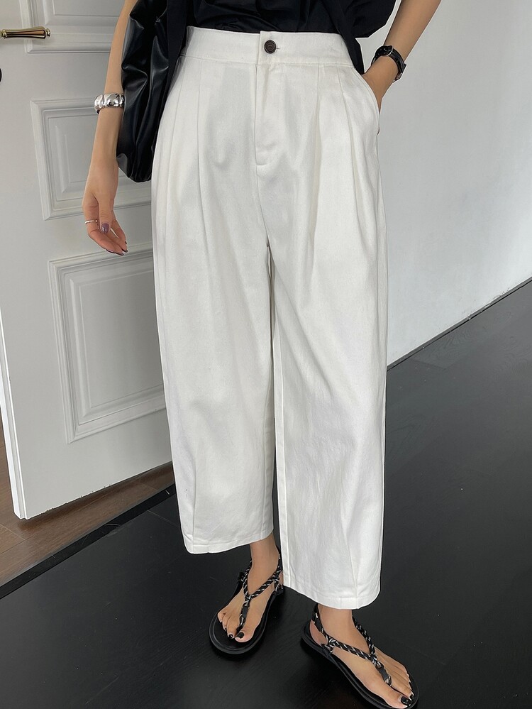 DAZY Women Loose Solid Color Casual Business Pants - White - View 2