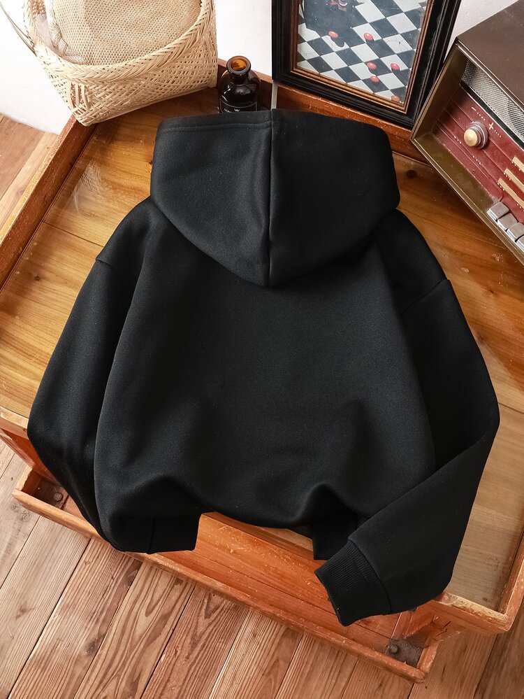 SHEIN Tween女孩秋季時尚豹紋印花Digital 67風格街頭酷風連帽衛衣套裝 - 黑色 - 查看 2
