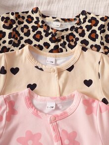 SHEIN 新生兒嬰兒單排扣圓領長袖連身衣 幼兒米色黑色粉色 秋冬可愛女嬰家庭套裝外出穿搭 - 彩色 - 查看 4