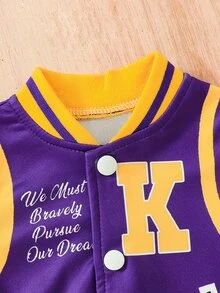 Baby Boys Varsity Baseball Jacket, Letter K Print Color Block Stand Collar Button Down Casual Sport Outerwear For Toddler Boys - Multicolor - View 3