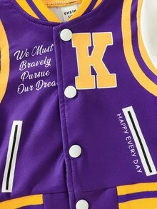 Baby Boys Varsity Baseball Jacket, Letter K Print Color Block Stand Collar Button Down Casual Sport Outerwear For Toddler Boys - Multicolor - View 4