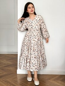 SHEIN 青少年女孩時尚簡約優雅休閒洋裝 豹紋長袖休閒洋裝 青少年女孩休閒時尚通勤立領喇叭下擺A字長洋裝 棕色洋裝 適合青少年女孩 14歲女孩休閒洋裝 - 彩色 - 查看 7