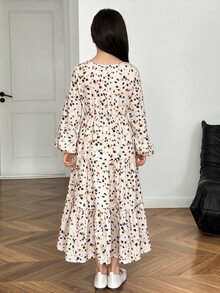 SHEIN 青少年女孩時尚簡約優雅休閒洋裝 豹紋長袖休閒洋裝 青少年女孩休閒時尚通勤立領喇叭下擺A字長洋裝 棕色洋裝 適合青少年女孩 14歲女孩休閒洋裝 - 彩色 - 查看 11