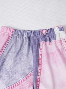 SHEIN Genkimix Kids 青少年女孩春秋冬季白色圓領愛心印花長袖運動衫與粉色紫色拼接數位印花寬腿褲兩件套 - 白色 - 查看 7