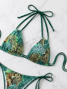 Swim Vcay 女款比基尼泳衣套裝，隨機印花，2件組，夏季海灘版權款 - 綠色 - 查看 4