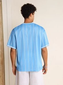 LOONEY TUNES X SHEIN Men's Cartoon Graphic Print Striped Short Sleeve T-Shirt - Blue - View 2