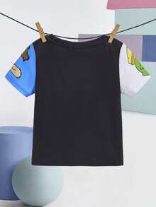LOONEY TUNES X SHEIN Young Boy Cartoon Rabbit Teddy Print Cute Short Sleeve T-Shirt, Colorblock, Casual - Multicolor - View 3