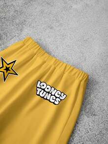 LOONEY TUNES X SHEIN Tween Boy Cartoon Print Round Neck Short Sleeve T-Shirt And Shorts Casual Daily Outfit - White - View 6
