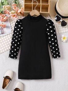 SHEIN Explorewe 女童優雅圓點泡泡袖領口洋裝，春秋款 - 彩色 - 查看 2