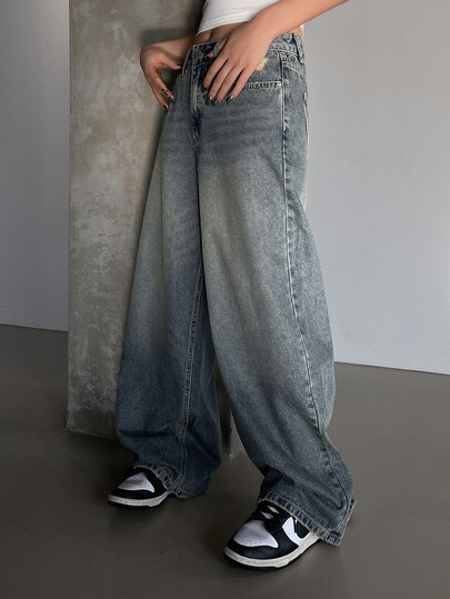 DAZY Damen Weite Jeans mit Taschen, weite Jeans