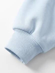 SHEIN Girlism 青少年女孩秋冬休閒保暖內裡加厚運動衫套裝，紐約市印花寬鬆圓領落肩長袖套頭運動衫搭配同款印花百褶寬腿直筒運動長褲，2件式運動休閒套裝，藍色 - 藍色 - 查看 4