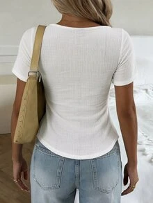 CovetEZ 女款素色百褶休閒百搭日常穿搭T恤 - 白色 - 查看 2