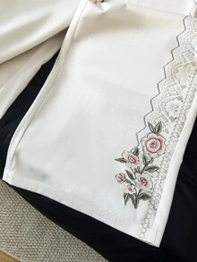 GlowEve Women's Casual Lace Floral Embroidery Design Straight Leg Pants - White - View 6