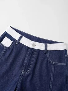 GlowEve Jeans de mezclilla versátiles con botones y bolsillos de color contrastante para mujer - Multicolor - Ver 3