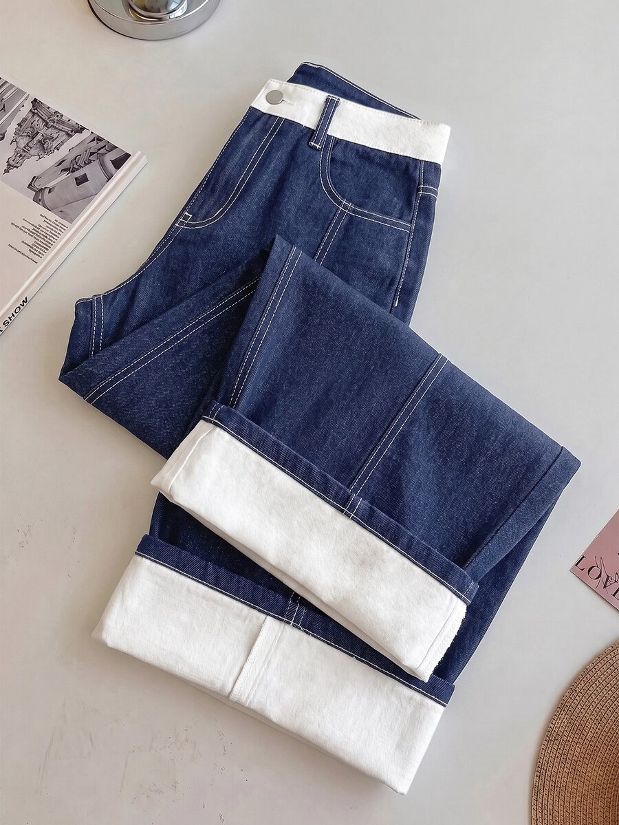 GlowEve Jeans de mezclilla versátiles con botones y bolsillos de color contrastante para mujer - Multicolor - Ver 1