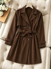 SHEIN Tween Girl Shades Of Brown Coat, Autumn, Outdoor, Back To School School Skating Slick - Brown - View 3