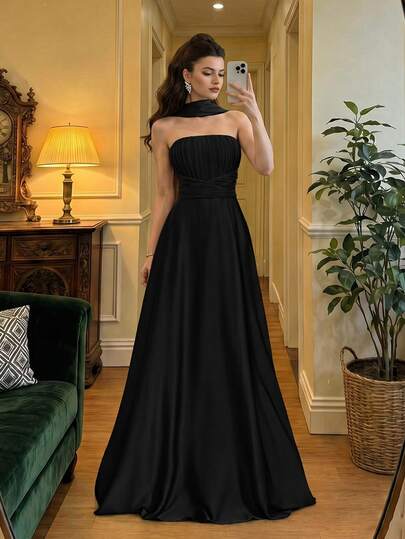 Poshira High-End Evening Gown Ball Dress Elegant Elegant Luxury Strapless Dress With Ribbon Design