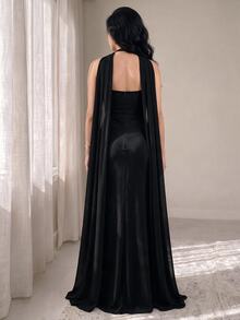 Poshira High-End Evening Gown Ball Dress Elegant Elegant Luxury Strapless Dress With Ribbon Design - Black - View 3