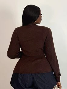 Selianne Vintage Chic Design V-Neck Long Sleeve Knit Cardigan, Slimming Waist, Autumn/Winter - Brown - View 2