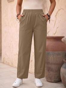 EMERY ROSE Solid Slant Pocket Pants - Khaki - View 1