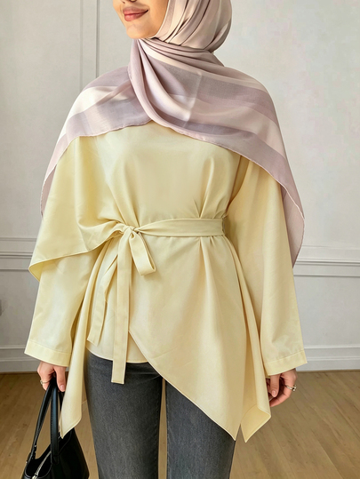 Celisse بلوزة نسائية بخصر مشدود وتصميم غير متماثل وياقة شال، بأسلوب فرنسي عتيق وعصري متعدد الاستخدامات للمدن