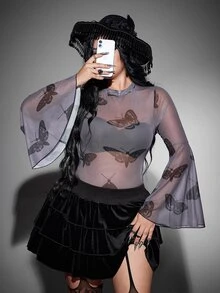 Whyspr New Bow Print Sexy Elastic Bodysuit - Dark Grey - View 1
