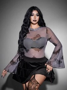 Whyspr New Bow Print Sexy Elastic Bodysuit - Dark Grey - View 4