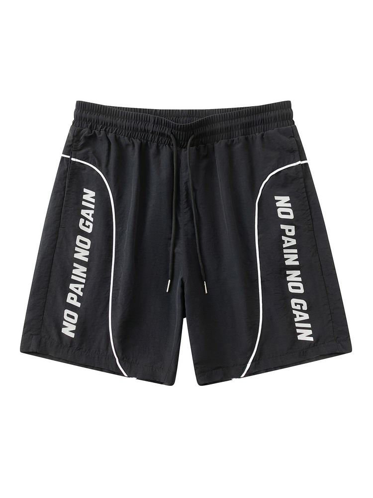 Acti Log Men's Letter Print Drawstring Waist Loose Fit Sports Shorts, Gym - Black - View 3