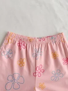 SpongeBob SquarePants | SHEIN 女童卡通印花短袖上衣與短褲休閒日常套裝 - 粉色 - 查看 7