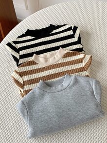 3pcs Kids Tween Boy Autumn Winter Casual Basic Striped Mock Neck Sweatshirt Multi-Piece Set Suitable For Commuting School Daily Casual Outings Sports Autumn Winter Season - Multicolor - View 4