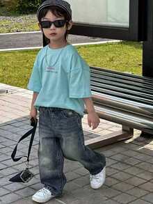Dazy Kids Young Boy Washed Loose Straight Leg Jeans - Blue - View 5