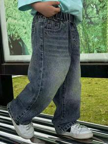 Dazy Kids Young Boy Washed Loose Straight Leg Jeans - Blue - View 6