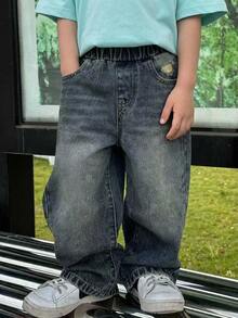 Dazy Kids Young Boy Washed Loose Straight Leg Jeans - Blue - View 1