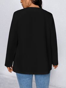 EMERY ROSE Plus Size Solid Long Sleeve Blazer, Fashion For Summer Graduation, Back To School, Teacher For Women Fall For Women Autumn - Black - View 2
