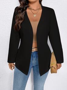 EMERY ROSE Plus Size Solid Long Sleeve Blazer, Fashion For Summer Graduation, Back To School, Teacher For Women Fall For Women Autumn - Black - View 6