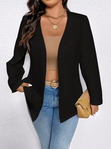 EMERY ROSE Plus Size Solid Long Sleeve Blazer, Fashion For Summer Graduation, Back To School, Teacher For Women Fall For Women Autumn - Black - View 9