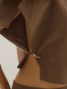 MUSEYN Brown Chocolate Woven Structured Asymmetric Oversized Collar Top Tailored Polished Crisp Everyday Casual Fall New Season Capsule Wardrobe - Brown - View 7