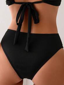 SHEIN Swim 女士夏季海灘時尚簡約純色比基尼下著 - 黑色 - 查看 2