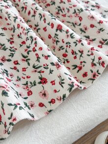 SHEIN 1件女嬰幼兒女童襯衫洋裝，甜美優雅白色紅色荷葉邊飾燈芯絨花卉長袖圓領，生日派對春秋公主風 - 彩色 - 查看 8