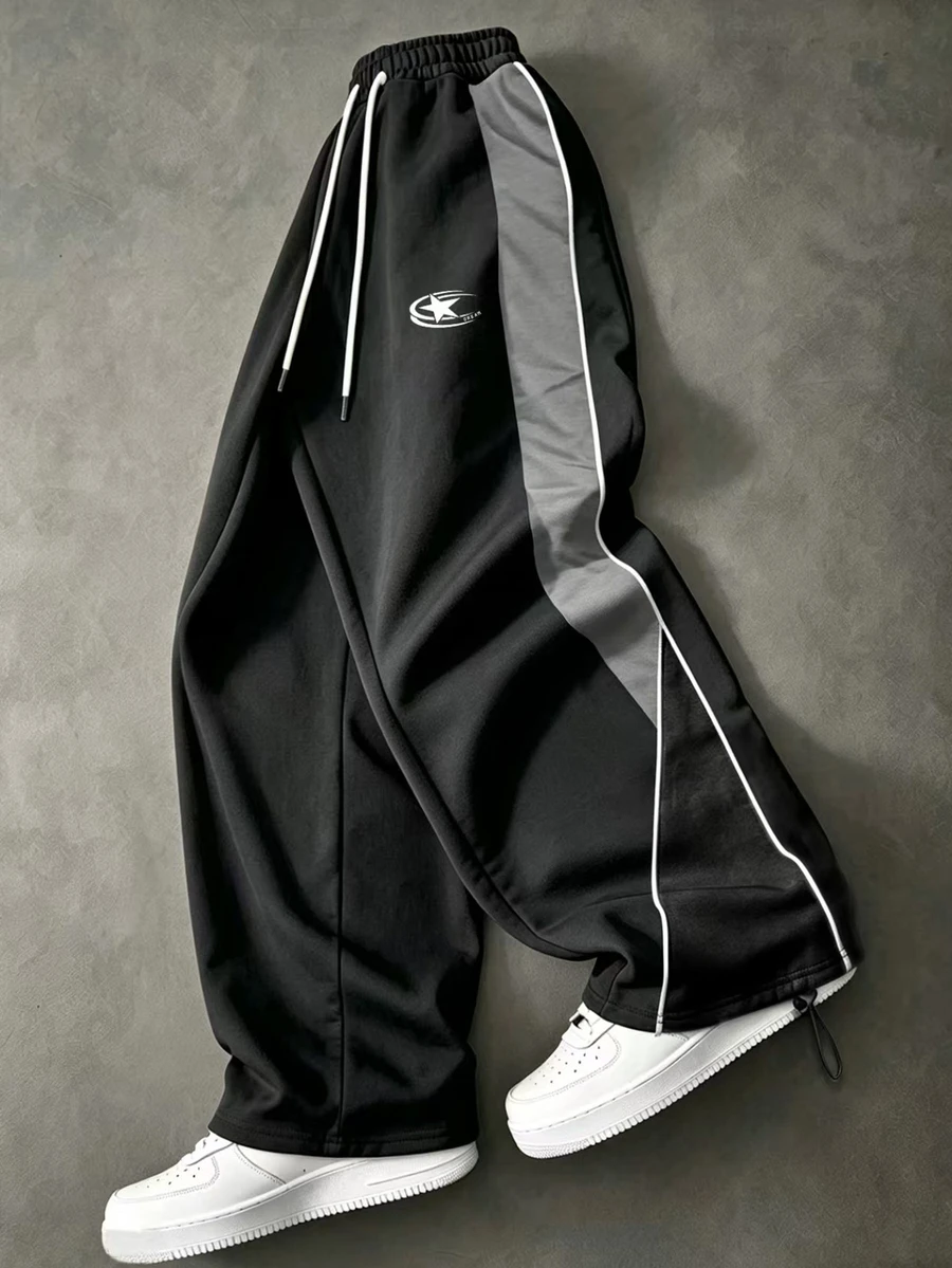 Sport MetroGents Men's Patchwork Printed Sports Long Pants, Gym - Black - View 1